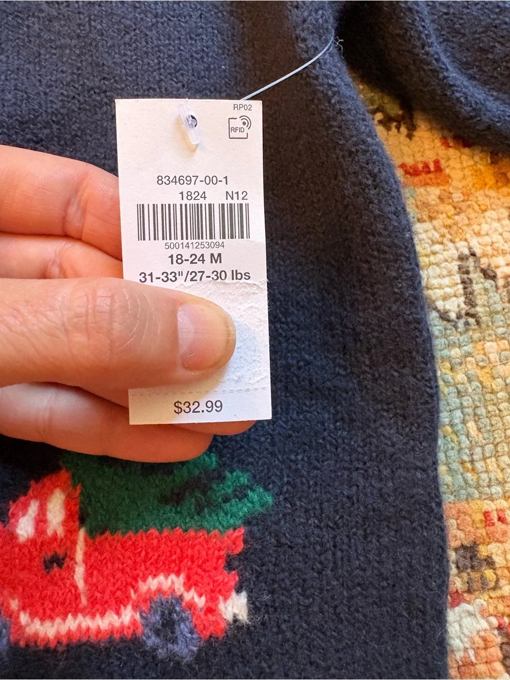 NEW | Navy Button-Front Cardigan with Red Truck | PineTree | Old Navy | 18-24M